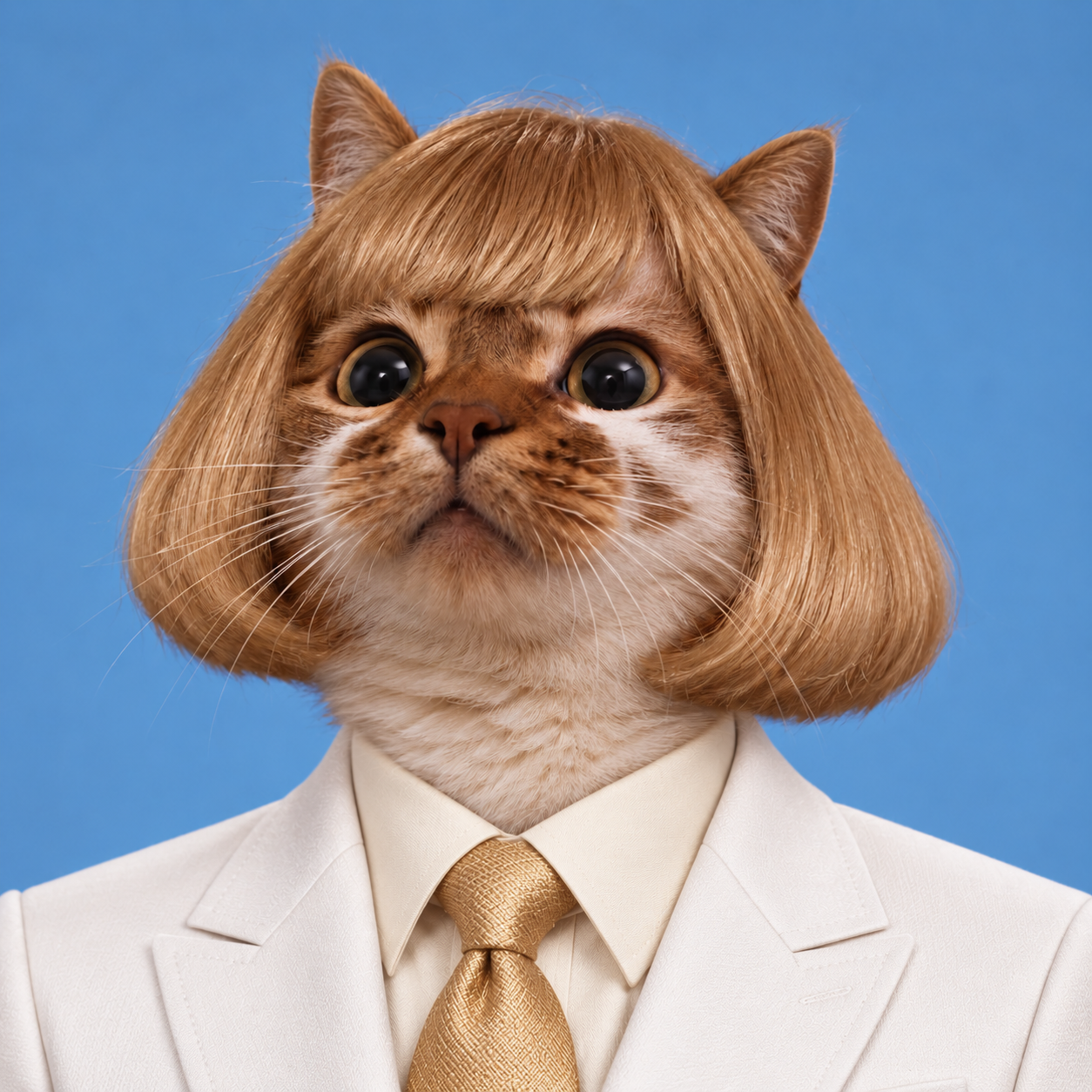 JeanWhip wearing a white suit and gold tie