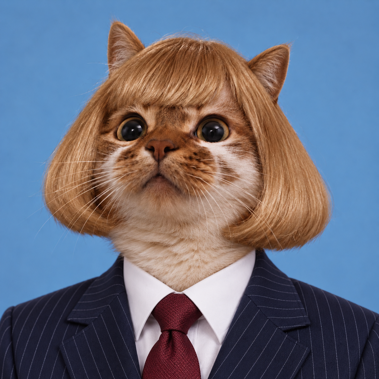 JeanWhip wearing a navy pinstripe suit